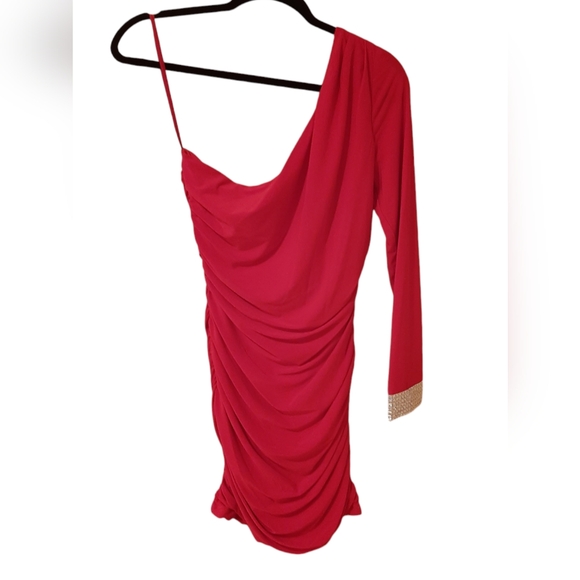 Studio City One-Shoulder Jewel Cuff Red Dress Size Large - Picture 1 of 15